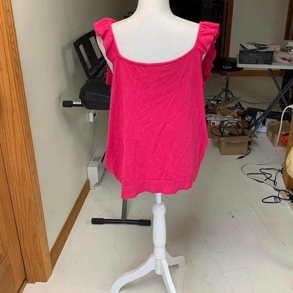 SOFIA VEGARA Acrylic knit top blouse barbie pink adjustable ruffle neckline XXL - Picture 2 of 6